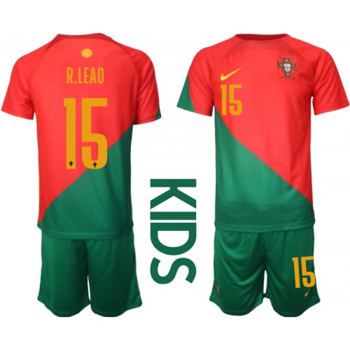 Camisa de Futebol Portugal Rafael Leao #15 Equipamento Principal Infantil Mundo 2022 Manga Curta (+ Calças curtas)